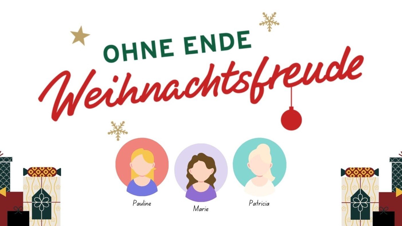 Weihnachtsfreude mit Geschenken und drei Figuren