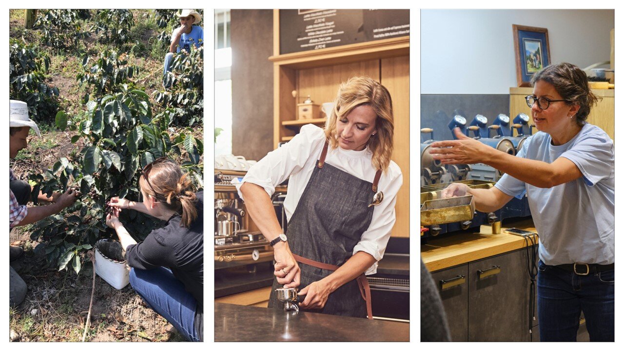 Menschen beim Kaffeeanbau, Rösten und Zubereiten