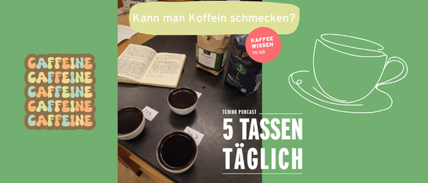 Podcastgrafik mit Kaffeetassen und Text „5 Tassen täglich“
