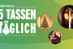 Grünes Podcast-Cover mit Weihnachtsmotiven