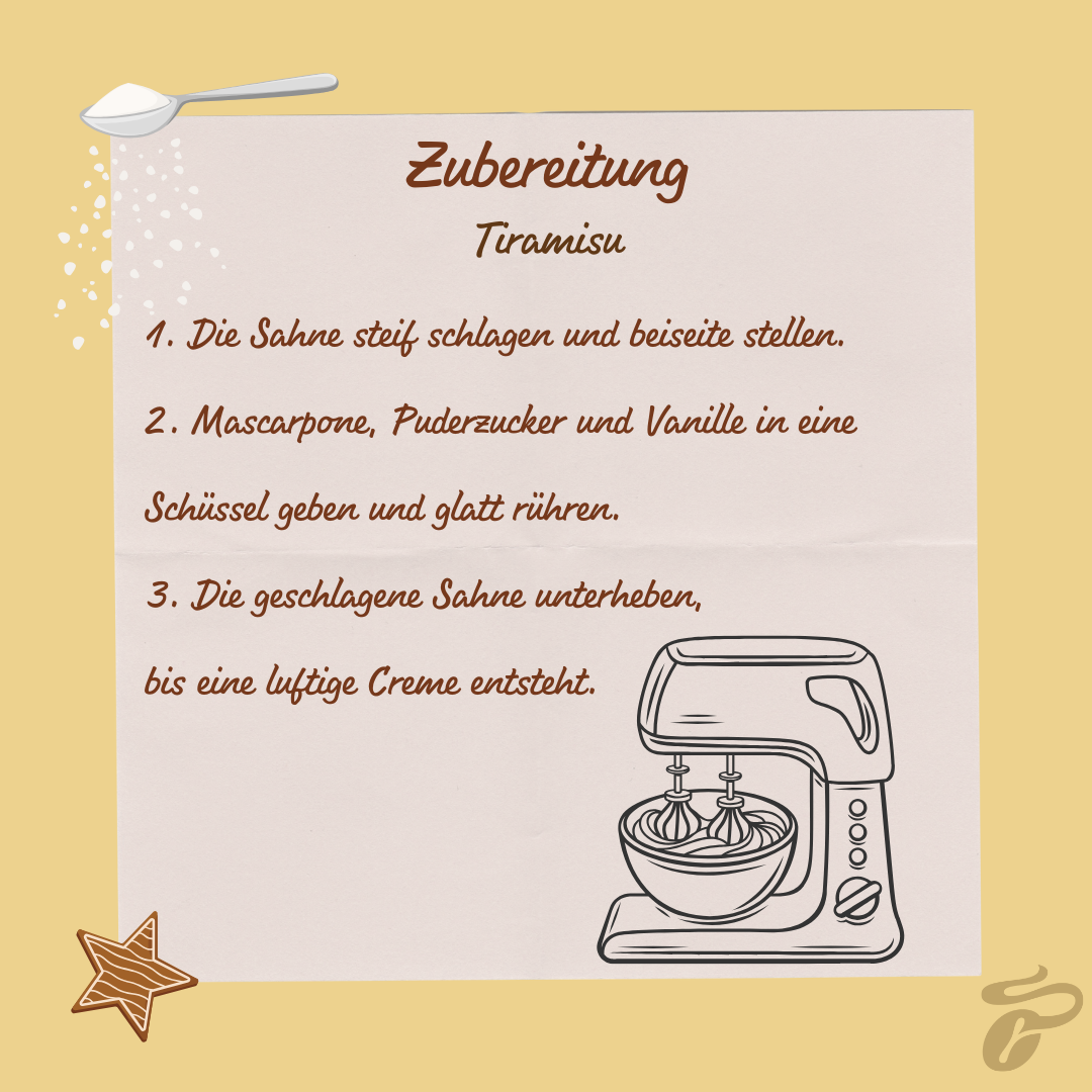 Rezeptkarte: Zubereitung für Tiramisu