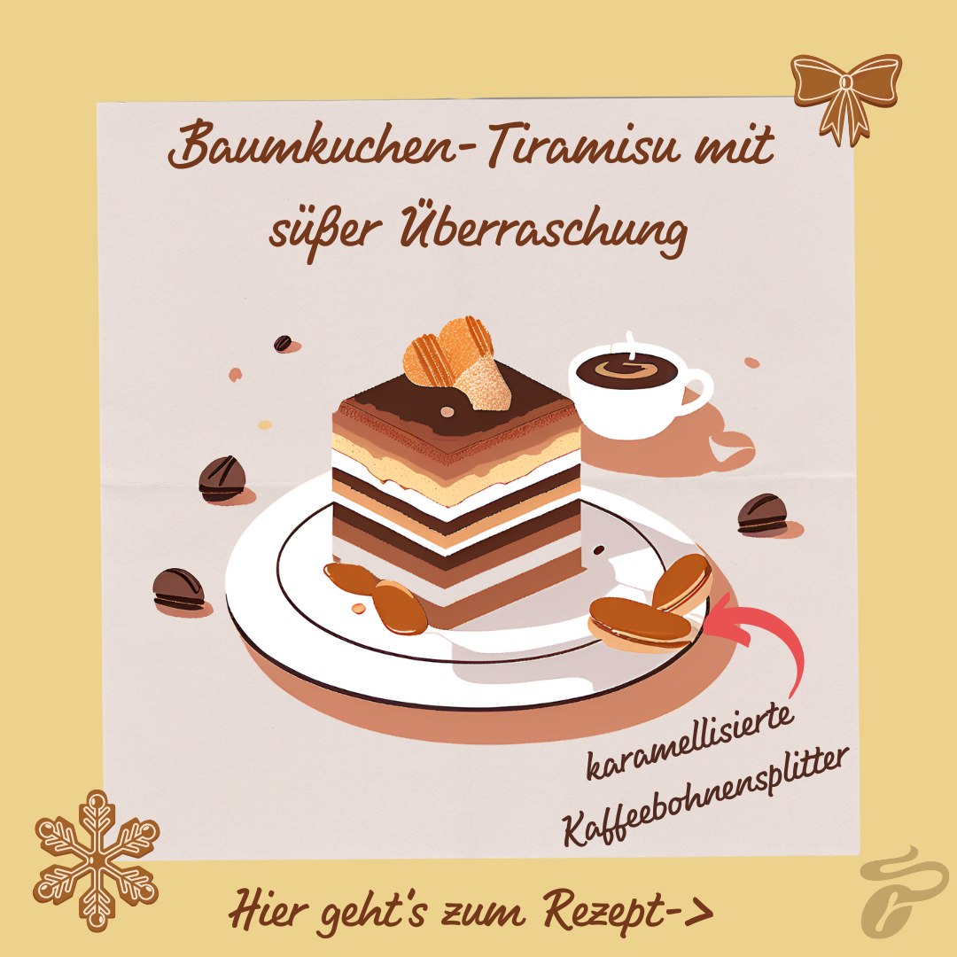 Baumkuchen-Tiramisu und Kaffee auf Teller