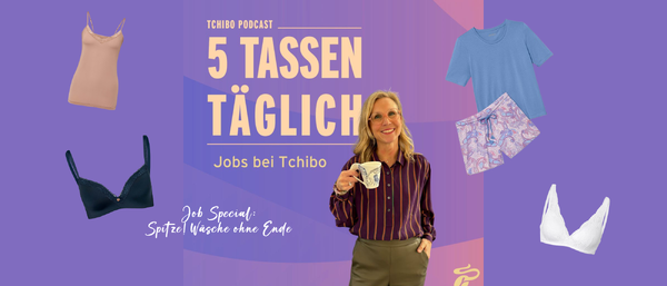 Podcast-Werbung: Frau mit Tasse, Wäscheprodukte