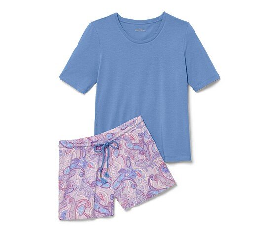 Blaues T-Shirt mit bunten Paisley-Shorts