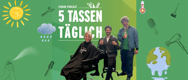 Drei Personen beim Friseur, Podcast „5 Tassen täglich“