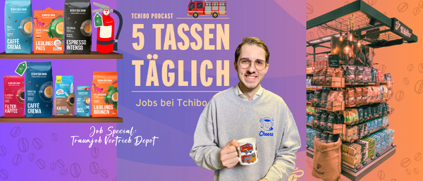 Podcastwerbung „5 Tassen täglich“ mit Kaffeesortiment