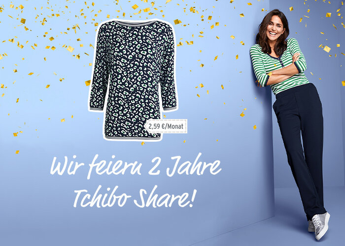 Werbung: Frau in Streifenshirt, Tchibo Share Jubiläum