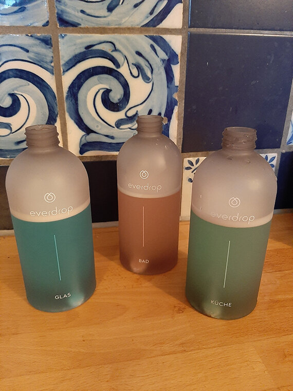 Drei Everdrop-Sprühflaschen für Glas, Bad, Küche