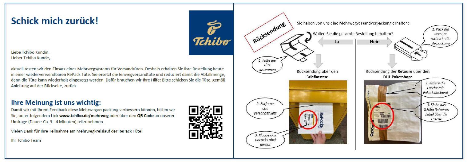 Tchibo-Anleitung zur Rücksendung in RePack-Tüte
