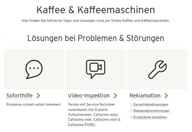 Tchibo Hilfe zu Kaffeevollautomaten und Reklamation