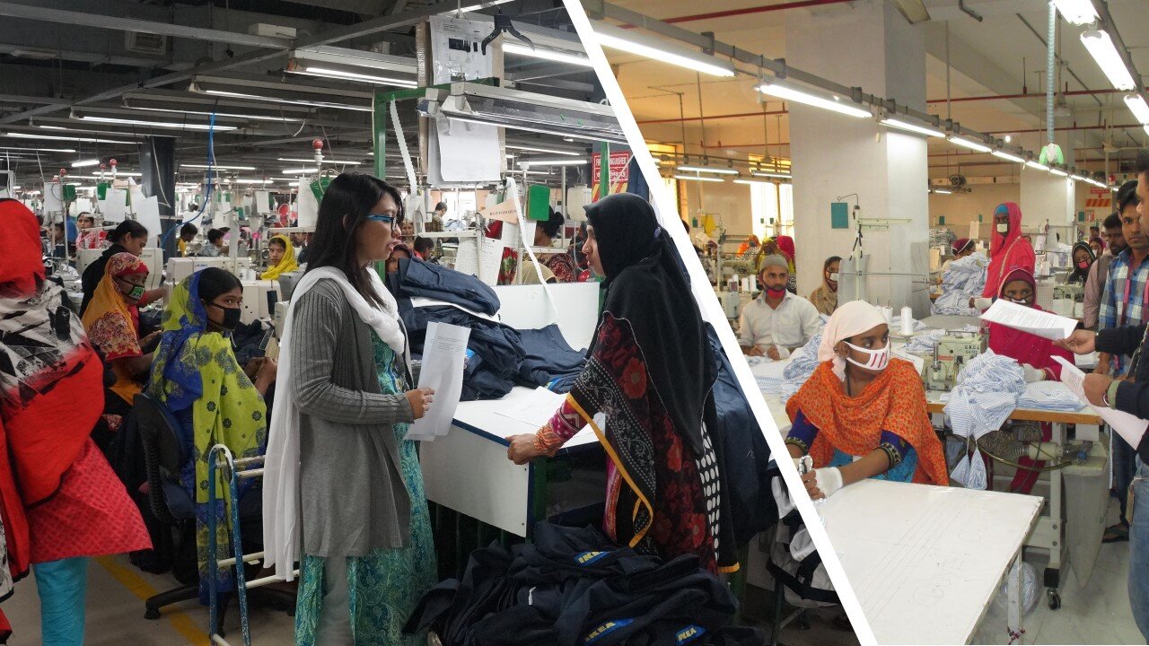 Frauen arbeiten in einer belebten Textilfabrik