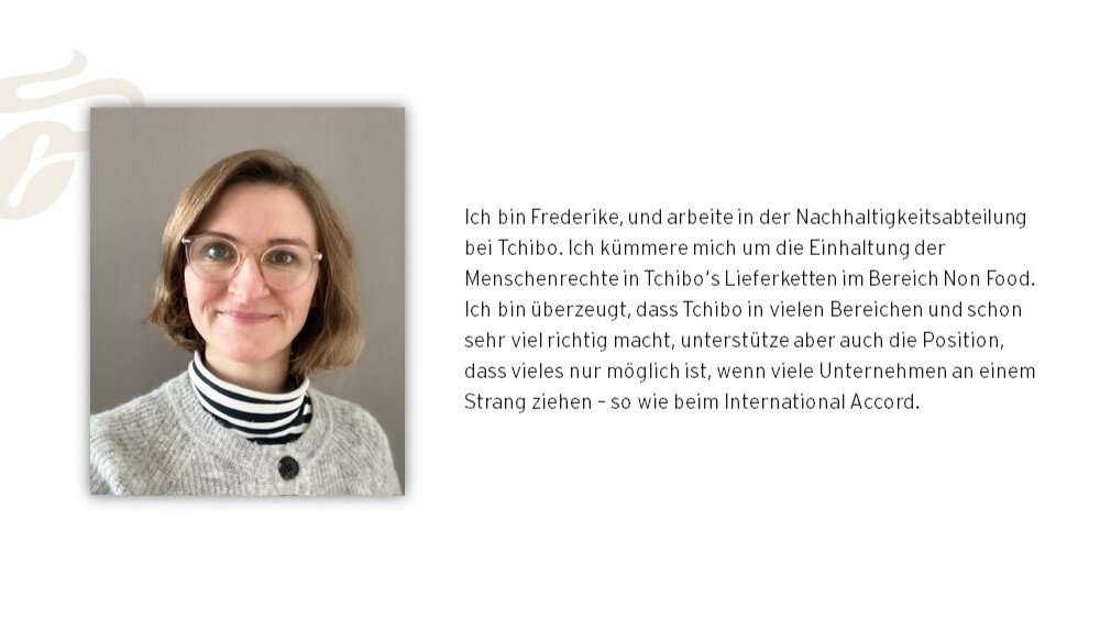 Porträt einer Frau mit Text über ihre Arbeit