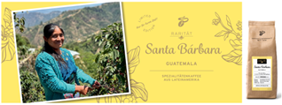 Kaffeebäuerin in Guatemala mit Santa-Barbara-Packung