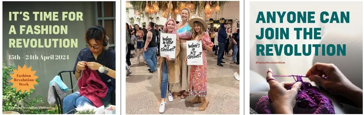 Menschen mit Plakaten zur Fashion Revolution