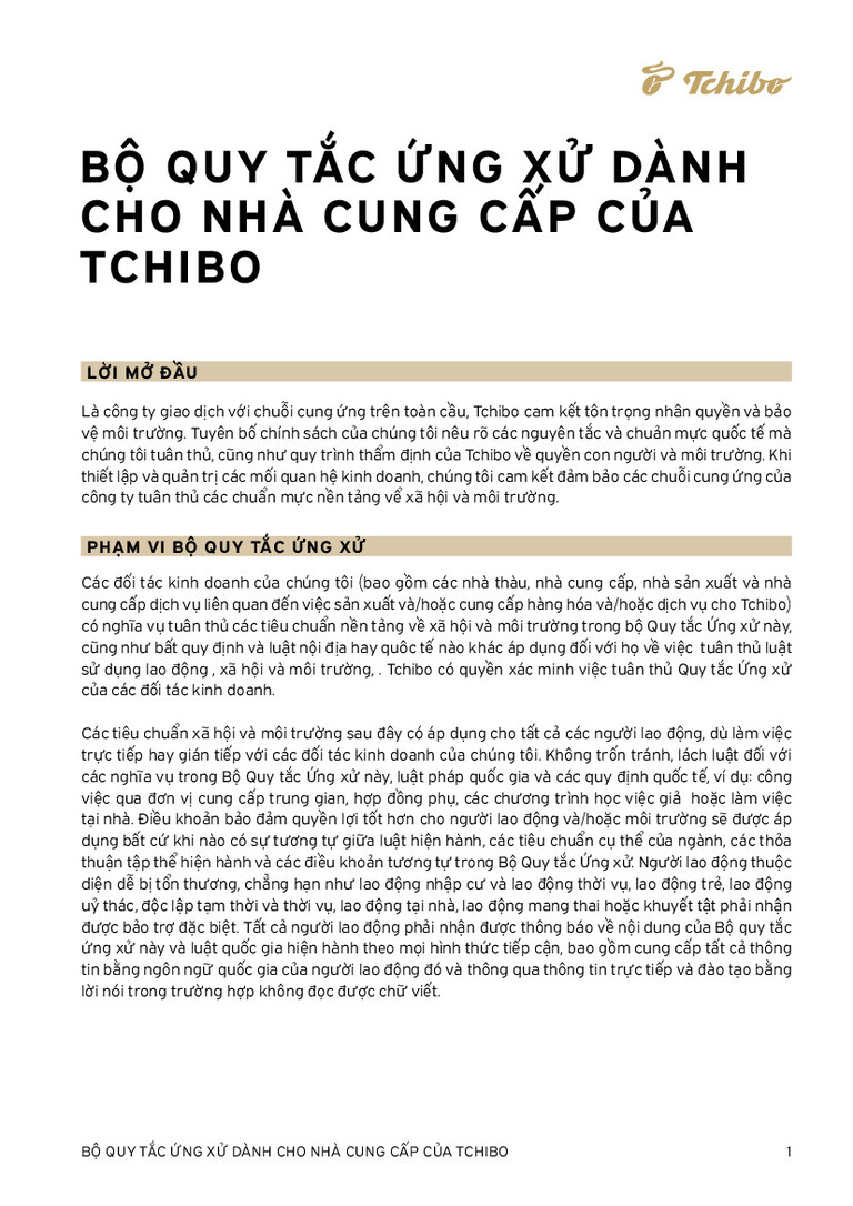 PDF-file Preview for: Tchibo Supplier Code of Conduct (Vietnamesisch)