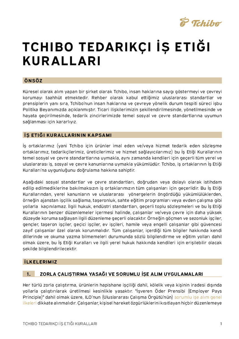 PDF-file Preview for: Tchibo Supplier Code of Conduct (Türkisch)