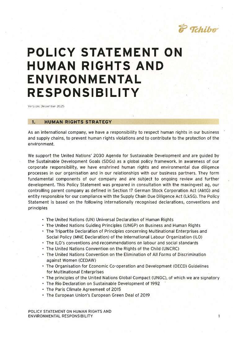 PDF-file Preview for: Grundsatzerklärung zu menschenrechtlicher und umweltbezogener Verantwortung (Englisch)