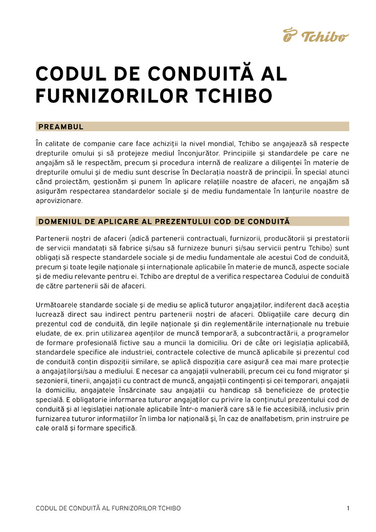PDF-file Preview for: Tchibo Supplier Code of Conduct (Rumänisch)