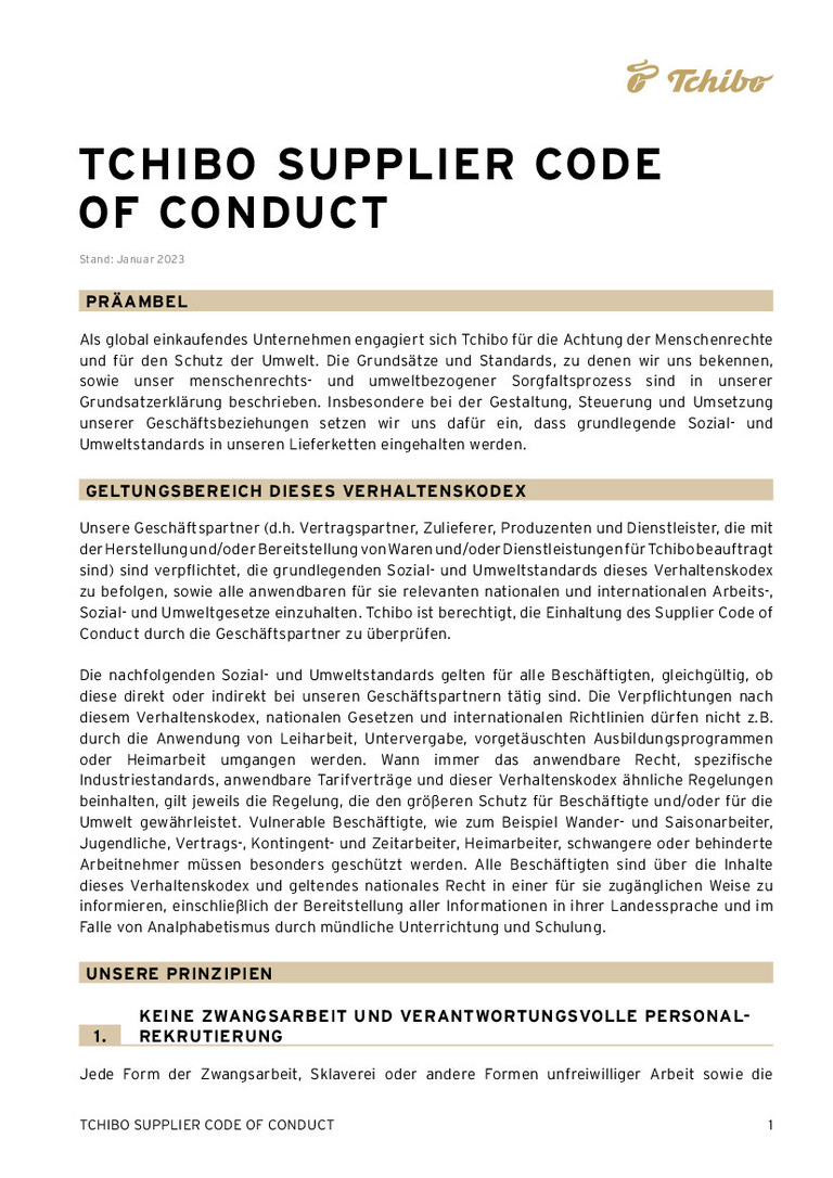 PDF-file Preview for: Tchibo Supplier Code of Conduct (Deutsch)
