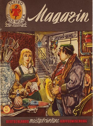 Link: Large view of image - Imagecontent: Vintage cover of the Tchibo magazine: The round Tchibo Gold-Mocca logo is emblazoned at the top left, next to it the word "Magazin" in curved typography. At the bottom, in red letters, it says: "Germany's most drunk coffee blend".