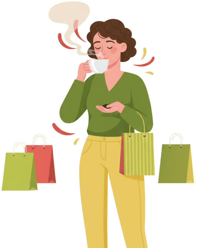 Woman drinking coffee while holding shopping bags