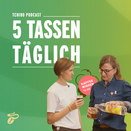 Two women preparing coffee drinks on a green podcast cover