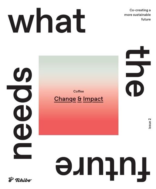 Text layout: “what the future needs – Coffee Change & Impact”