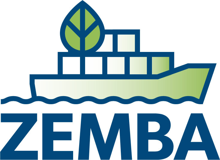 Green cargo ship logo with leaf and ZEMBA text
