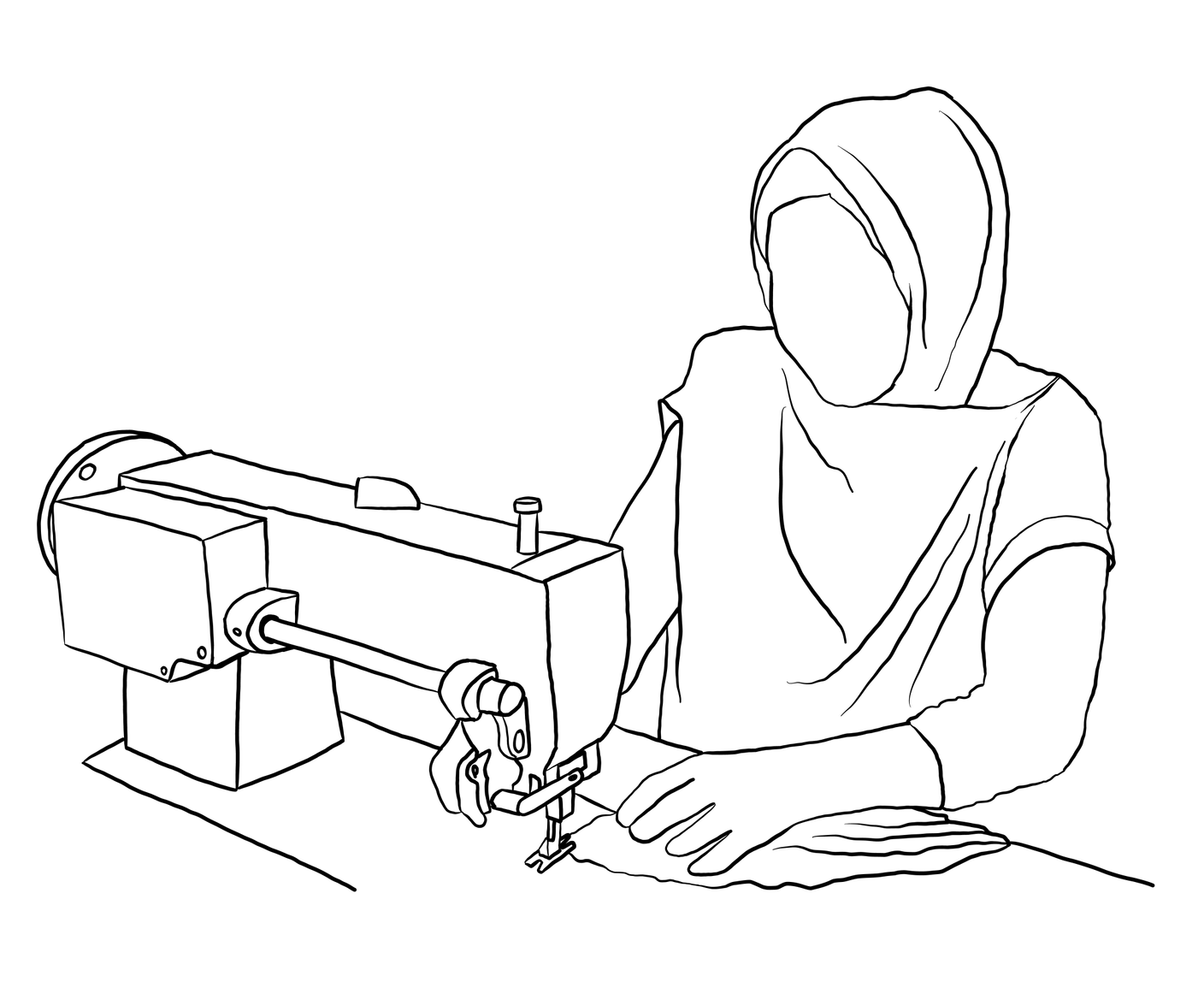 Illustration von einer Näherin an einer Nähmaschine