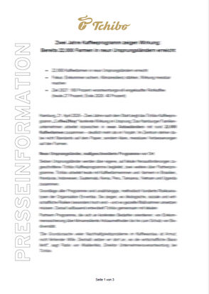 Tchibo-Presseinformation als Textseite