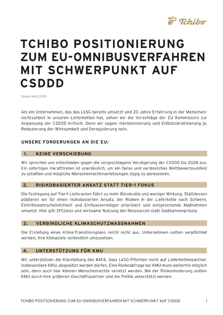 PDF-file Preview for: Tchibo position paper - EU omnibus procedure with focus on CSDDD (German)