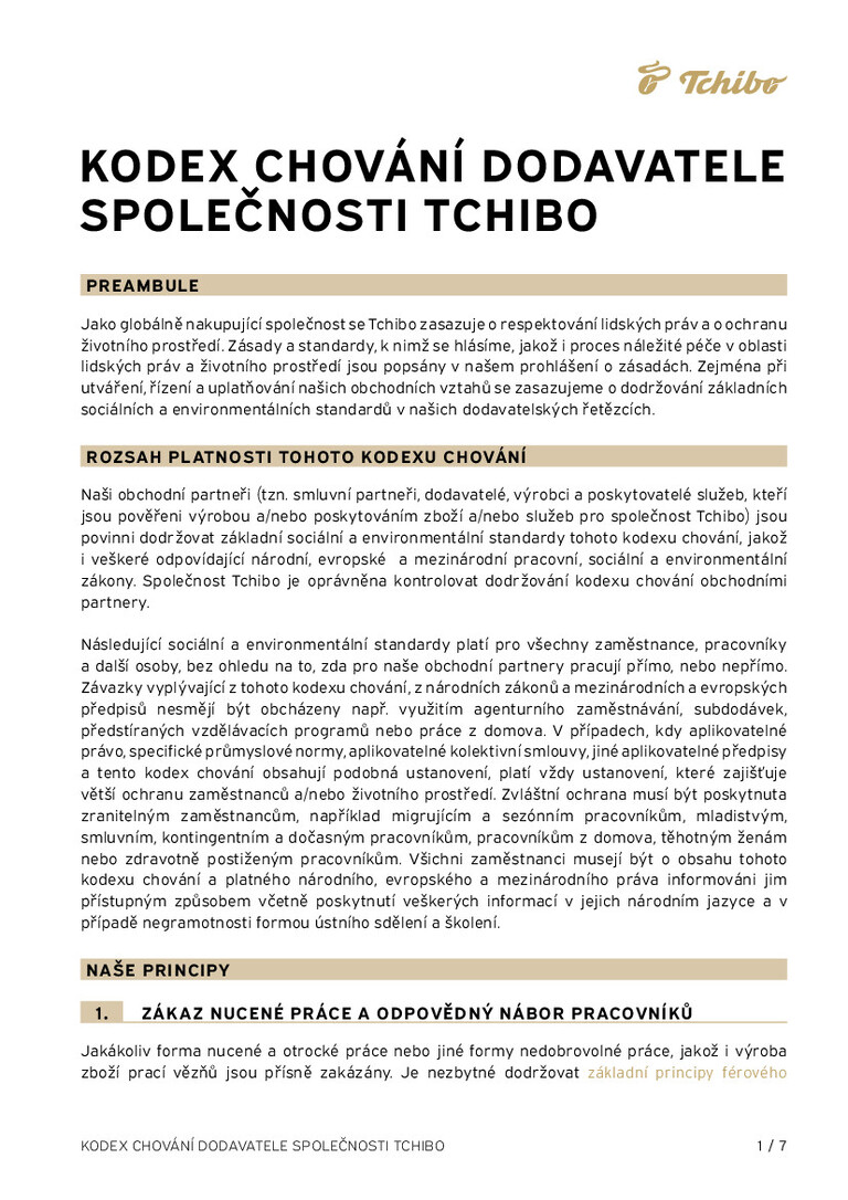 PDF-file Preview for: Tchibo Supplier Code of Conduct (Czech)
