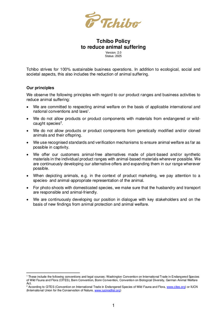 PDF-file Preview for: Tchibo Policy to reduce animal suffering (English)