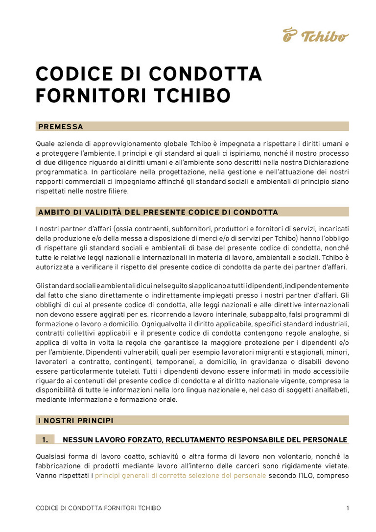 PDF-file Preview for: Tchibo Supplier Code of Conduct (Italian)