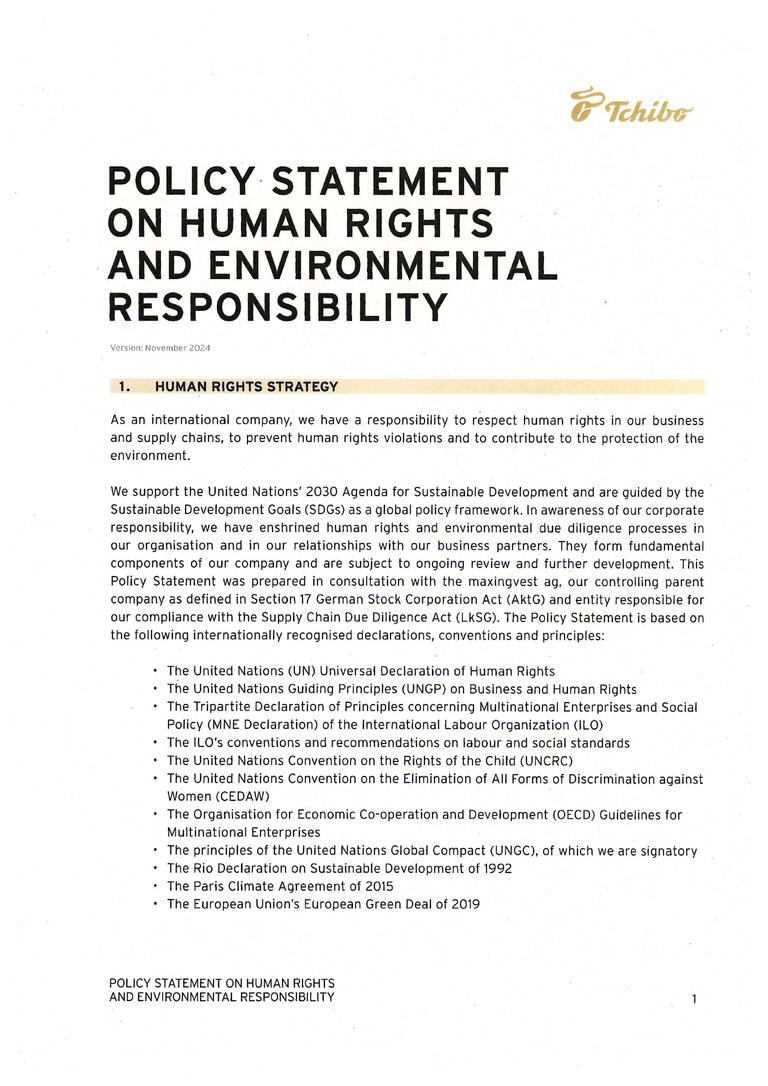 PDF-file Preview for: Policy Statement on Human Rights and Environmental Responsibility (English)